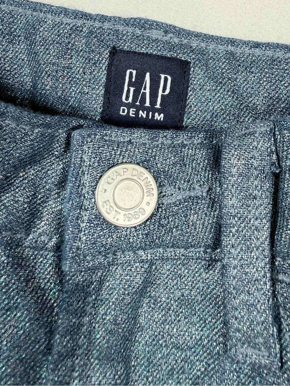 GAP Girls Wide Leg‎ Jeans 6 Metallic Silver Shimmer Retro Glam Coquette Sparkle